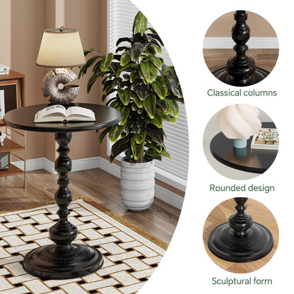 Simple Trending Small Side Table, Round Drink Table End Table, Sofa Table TV Tray Table, Pedestal Coffee Table for Living Room, Black