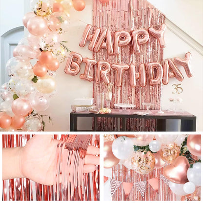 Pink Happy Birthday Decoration Kit: 96pcs Reusable Happy Birthday Banner & Balloon Garland Set, Pink Gold Party Supplies for Women Men Adults Kids, Backdrop Decor