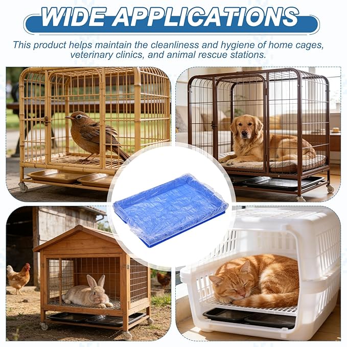 Disposable Bird Cage Liners, Clear Plastic Cage Liners for 12x8 Inch Pallets Tray Universal Elastic Film, (30 Pcs), Intended for Parakeet/Cockatiels/Rabbit/Guinea Pig