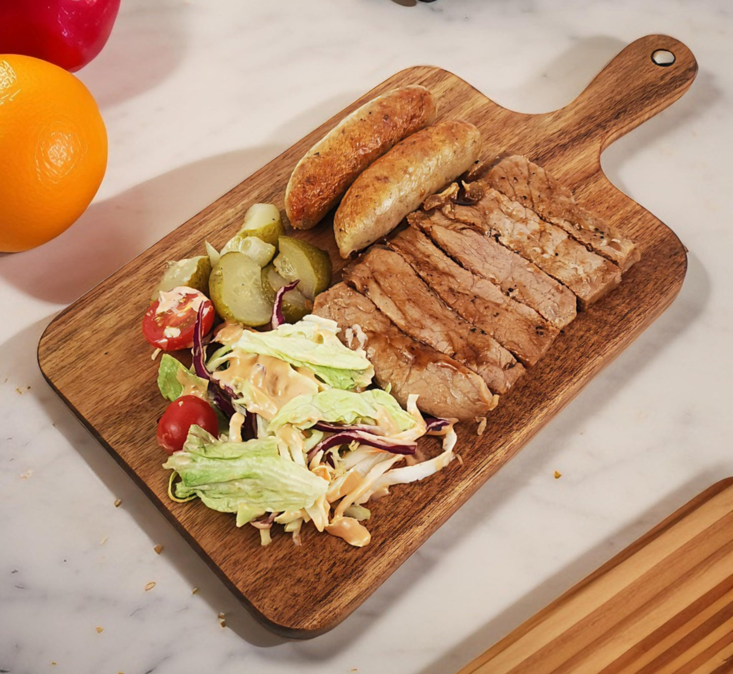 ZeQi Acacia Wood Cutting Board with Handle 16''x9'' / Charcuterie Board/Serving Board/Cheese, Bread, Vegetables & Fruits Serving Board (Rectangular-16x9)