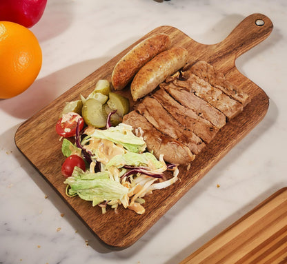 ZeQi Acacia Wood Cutting Board with Handle 16''x9'' / Charcuterie Board/Serving Board/Cheese, Bread, Vegetables & Fruits Serving Board (Rectangular-16x9)
