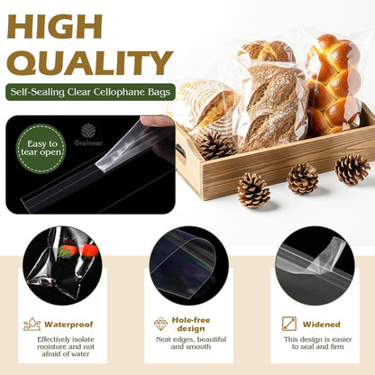 6x9" Self-Sealing Clear Cellophane Bags – 3.1 Mil Thick Resealable Cello Bags for Cookies, Candy, Snacks, Small Jewelry, Greeting Cards, Crafts & Party Favors (Pack of 200)