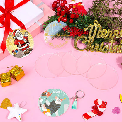 Cludoo 3.5 Inch Acrylic Ornaments Blanks, 30pcs Clear Round Acrylic Ornament Blanks, Acrylic Circle Disc Ornament Blanks with Hole for Vinyl, Christmas Decor, Engraving, Painting, and DIY Crafting