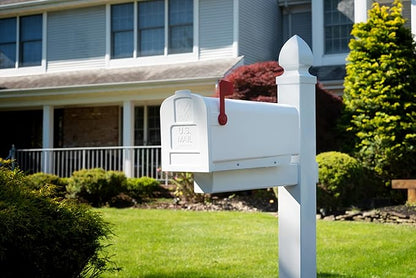 Architectural Mailboxes Parsons Plastic Post Mount Mailbox, Compatibility Code A, PL10W0AM, White, Medium Capacity, 1 Count (Pack of 1) | Durable plastic build with weather-resistant outdoor construction. USPS approved.