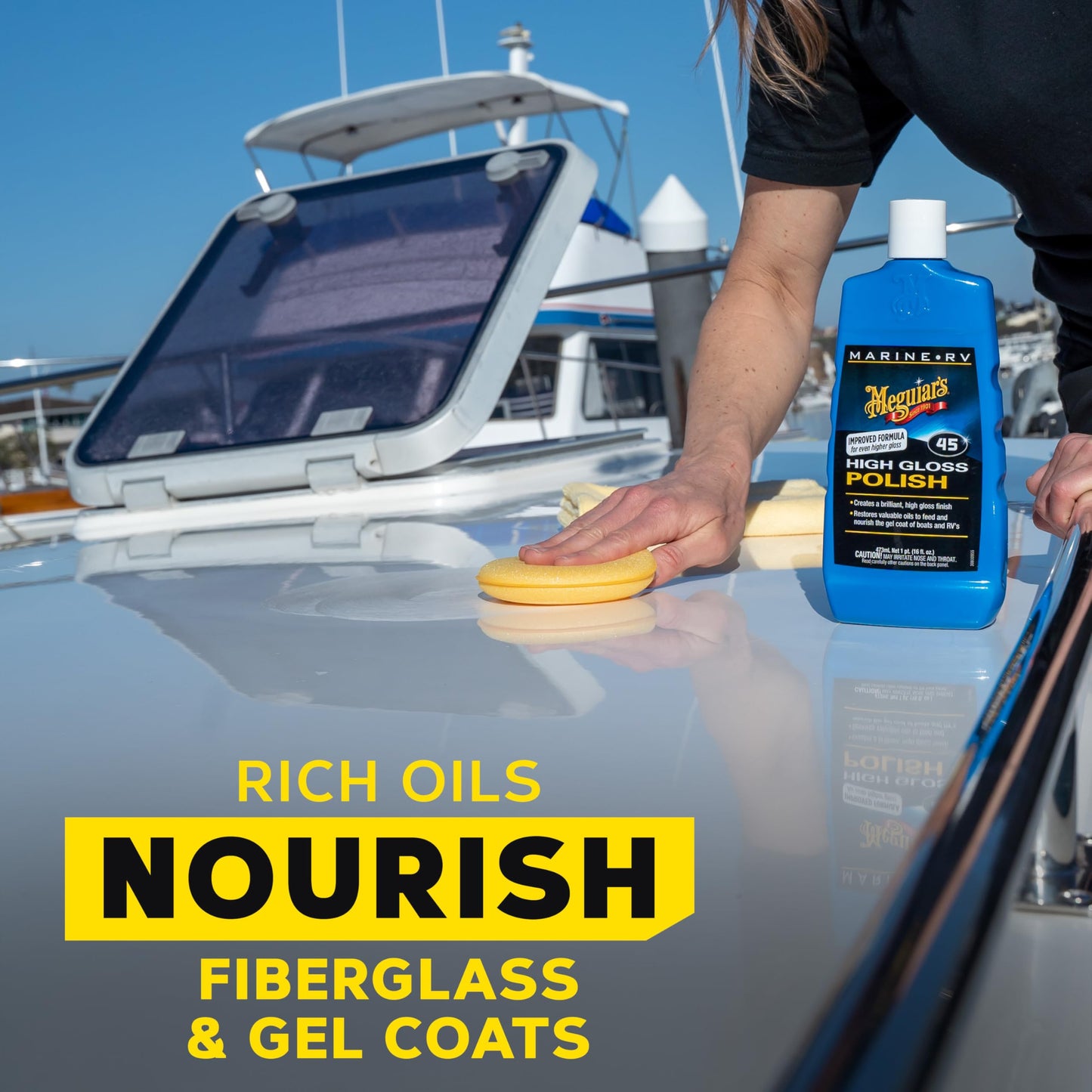 Meguiar's Marine/RV M4516 High Gloss Polish - Professional Grade Boat and RV Polish for a Sleek, High-Shine Finish for Fiberglass & Gel Coat - 16 Oz