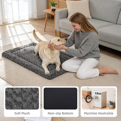 Washable Dog Bed Mat Crate Pad Soft Fluffy Pet Kennel Beds Dog Sleeping Mattress for Large Jumbo Medium Small Dogs, 42 x 28 Inch, Gray