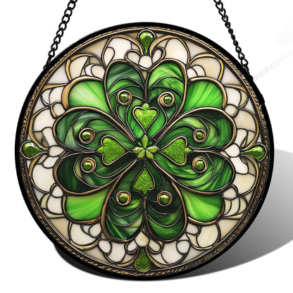 DASTOLL Stained Glass Window Hanging St. Ripak Festival Green Lucky Clover 6.3" - Suncatcher Door Garden Sun Catcher Ireland Decor Mother's Day for Mom Woman Her Men Sisters