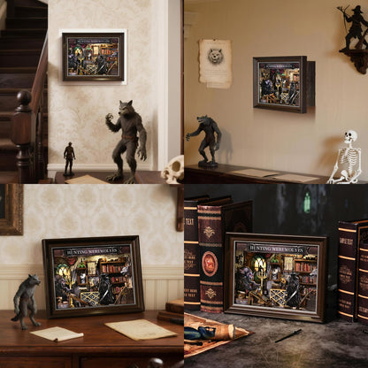 ETKVR Book Nook Kit, Picture Frame Booknook, Wall Mounted Miniature Dollhouse Kit, DIY 3D Wooden Puzzle for Home Bookshelf Decoration - Witcher Hunting Werewolves