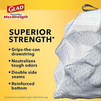 Glad ForceFlex MaxStrength Kitchen Trash Bags, 13 Gal, Fresh Clean Febreze
