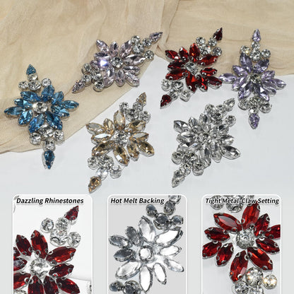 PANTOSS Rhinestone Applique Iron on Patches, Crystal Iron-On Flower Sequin Embellishments for DIY, Shoes, Wedding Sash, and Headpieces (4pcs, Aquamarine Blue)