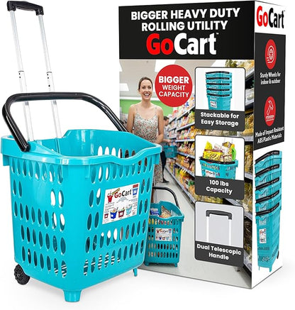 dbest products Bigger GoCart Grocery Cart Rolling Shopping Laundry Basket on