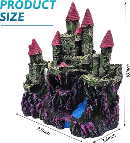 PINVNBY Aquarium Resin Castle Decoration,Fish Tank Driftwood Castle Cave Hideouts House Plants Supplies Accessories(Pink)