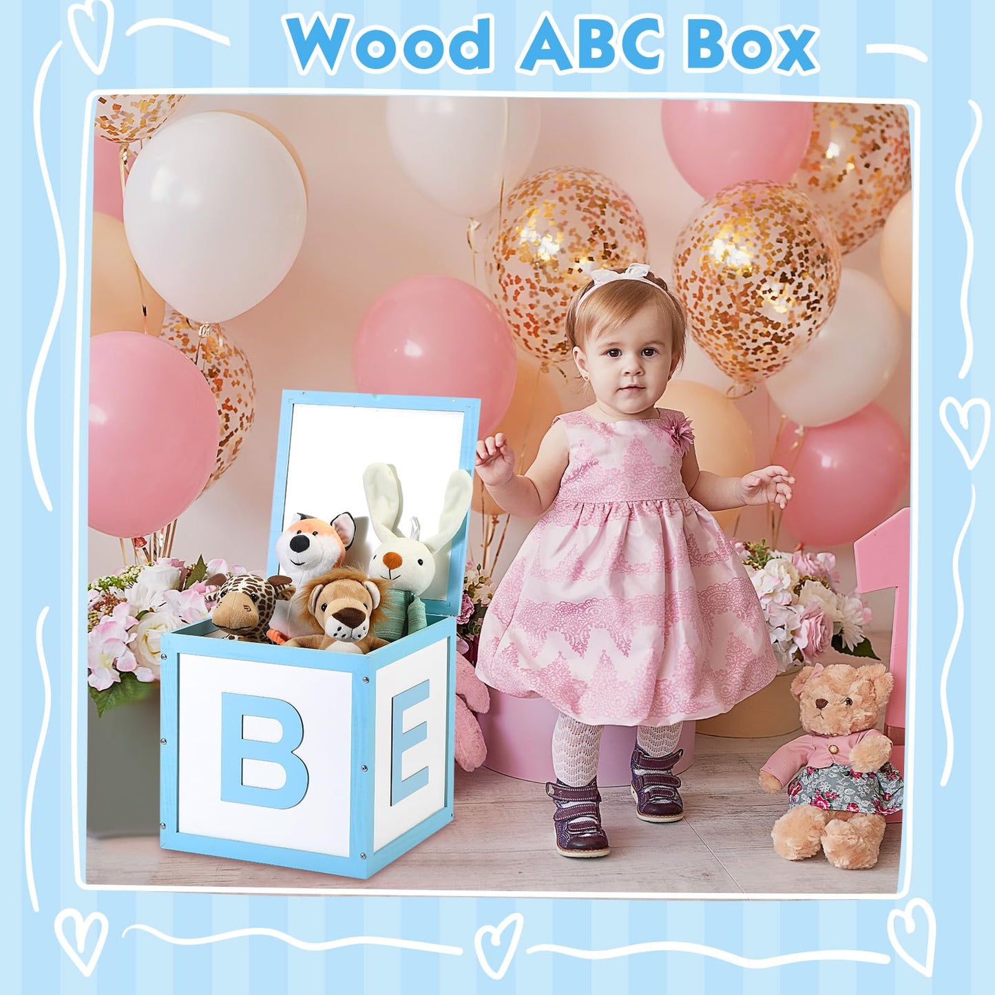 Chunful Wood Baby Shower Box Abc Display Box for Party Decorations with Alphabet Letters Personalized Shower Gifts Basket Party Blocks Backdrop for Boys and Girls(Blue,White)