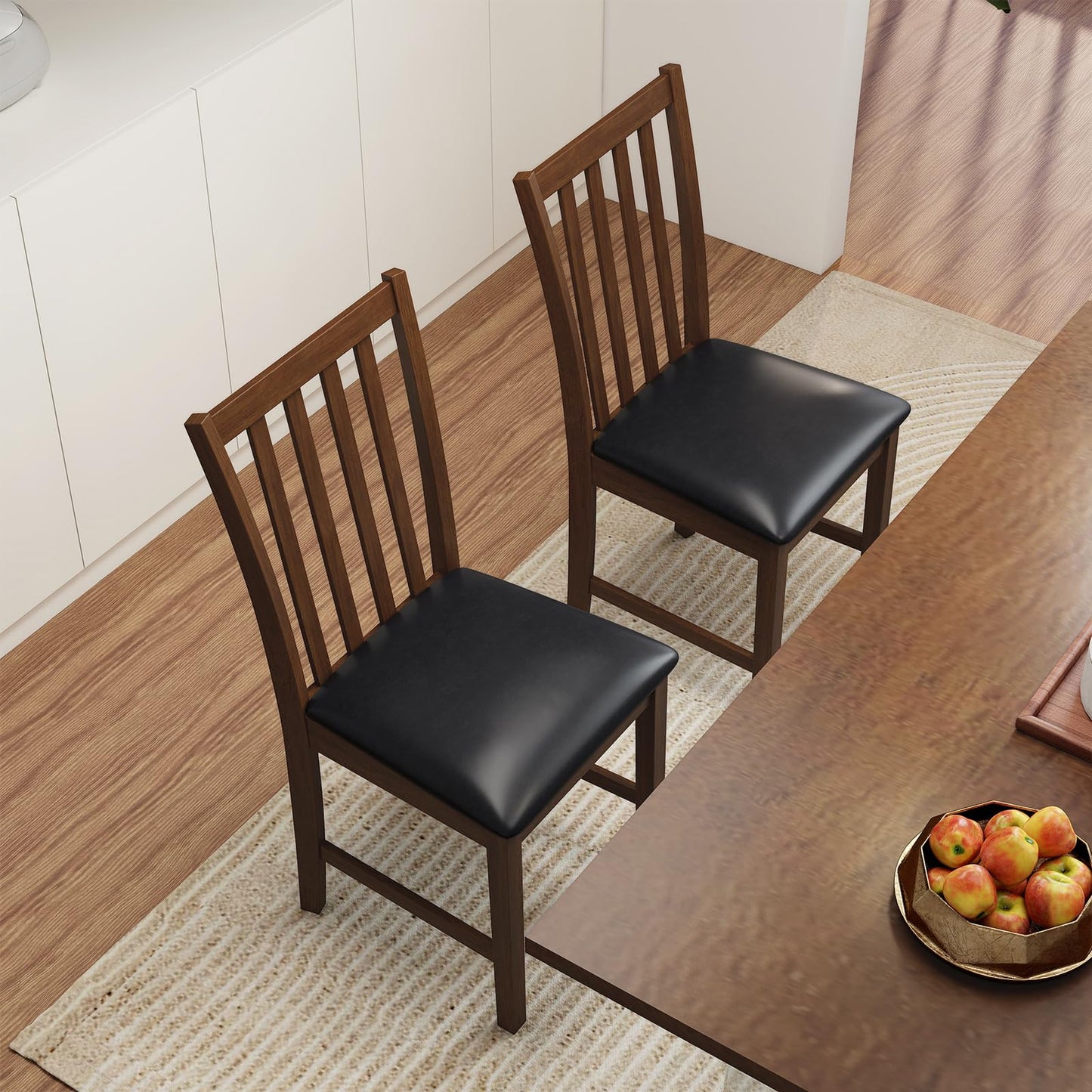 Giantex Wooden Dining Chairs Set of 2, Faux Leather Upholstered Kitchen Chair w/Rubber Wood Legs, Curved Back, Padded Seat, Mid Century Modern Armless Accent Side Chairs for Living Room, Brown
