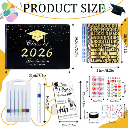 LUYI 29 Pcs 2026 Graduation Guest Book Set with Graduation Photo Guest Book Sign, Graduation Scrapbook Photo Album Memory Book DIY Kit with Markers Stickers for Congrats Grad Gifts Party Supplies
