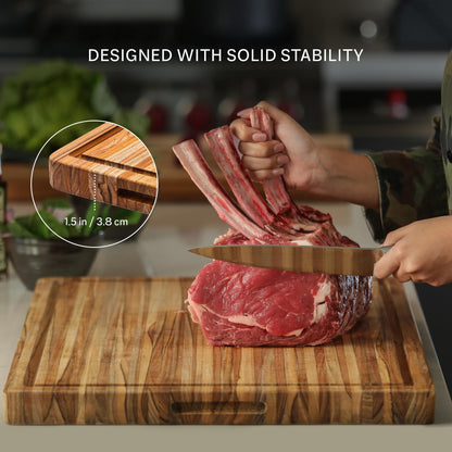 Teakhaus Cutting Board - Large (L) Teak Wood Cutting Board 20”L x 15”W x 1.5” Thick - Sustainably Harvested and FSC Certified - Knife Friendly with Natural Oil Finish