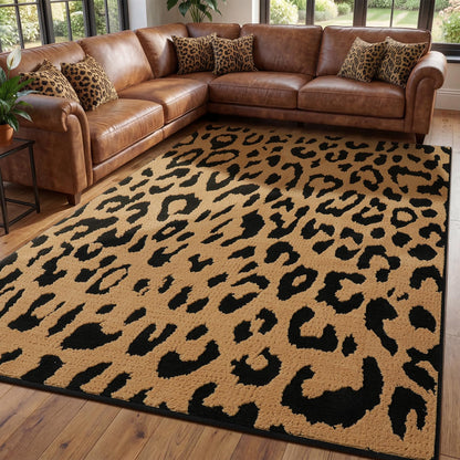 YIHOUSE 5×7 Ft Leopard Area Rugs, Washable High-Low Pile Plush Soft Rug, Non-Slip Non-Shedding Animal Cheetah Carpet for Living Room, Bedroom, Dining Room, Nursery, Home Decor