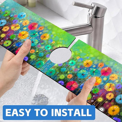 Abstract Blue and Red Flowers Dish Drying Mat
