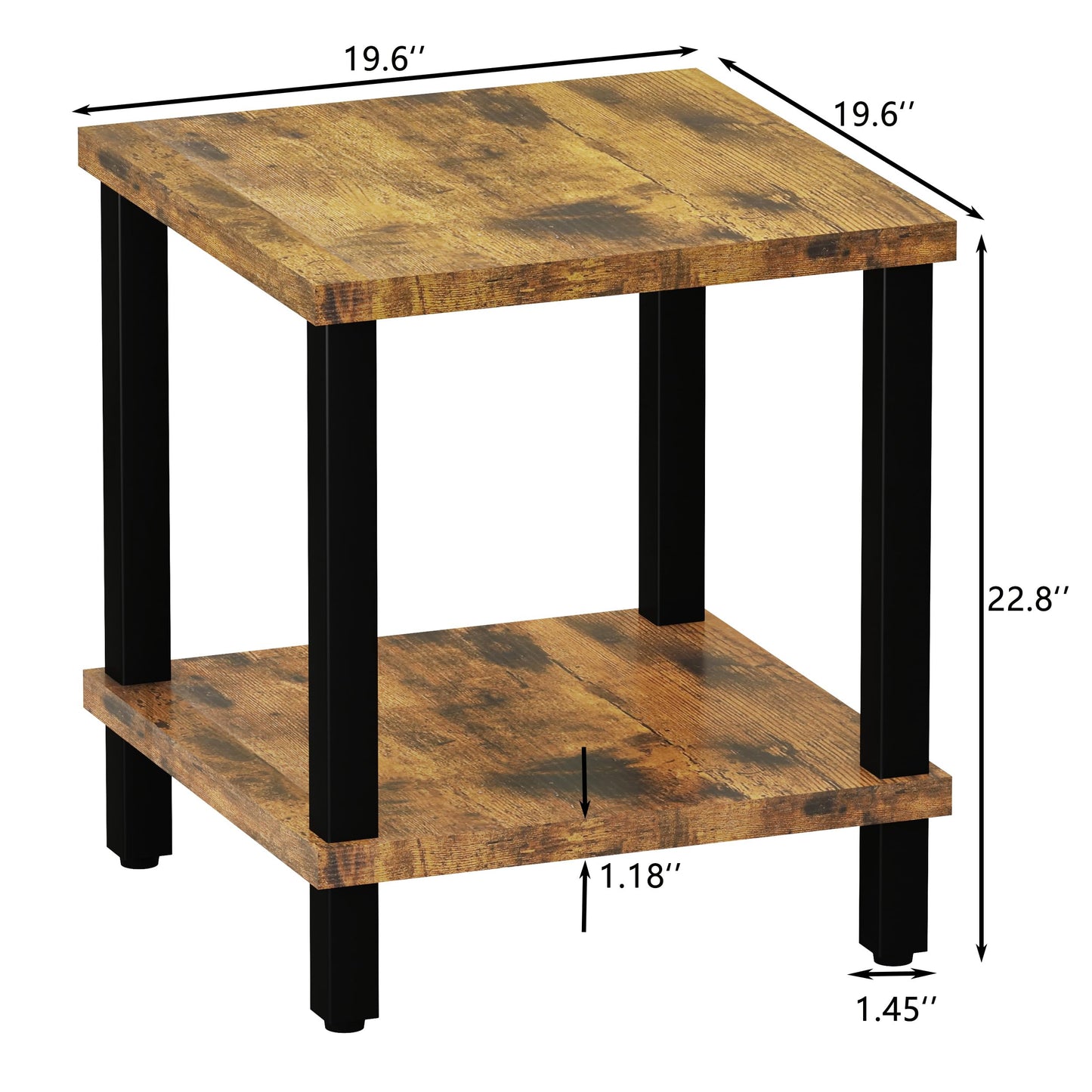MMEOLUOOK Large End Table Square Side Table Modern Sofa Table 20 Inch Industrial Coffee Table NightStand with 2-Tier Storage Shelf for Living Room Bedroom Rustic Brown MLBZ06R