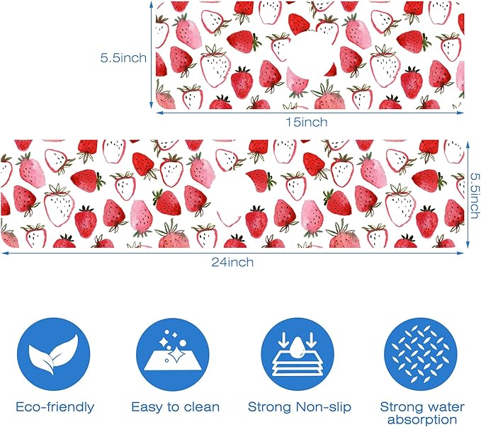 Watercolor Strawberry Kitchen Sink Splash Guard Absorbent Fast Drying Mat