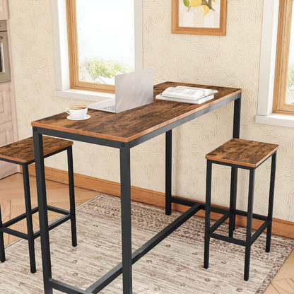 MAHANCRIS Bar Stools, Set of 2 Bar Chairs, Kitchen Breakfast Bar Stools with Footrest, 25.8" Dining Stools, Rectangular Industrial Bar Chairs, for Dining Room, Kitchen,Rustic Brown BAHR0101Z