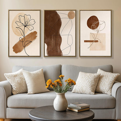 3Pcs Large Framed Botanical Canvas Wall Art, Modern Neutral Plant Abstract Canvas Prints, Minimalist Nature Wall Decor, Large Wall Art for Living Room Bedroom Office Farmhouse Decor 16 * 24in