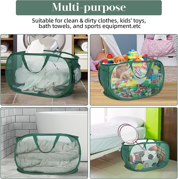 4 Pack Durable Collapsible Laundry Baskets, Mesh Foldable Laundry Basket