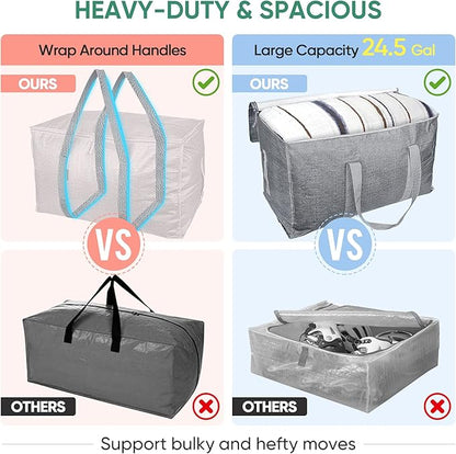 BALEINE 2-Pack Oversized Moving Bags with Reinforced Handles, Heavy-Duty Storage Tote for Clothes, Moving Supplies (Winter Grey, 2-Pack)