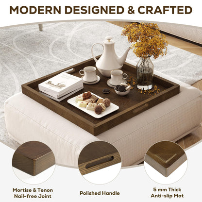 Axeman 22 Inch Large Square Wooden Ottoman Tray for Living Room|Extra Large Serving Tray with Handles for Coffee Table, Breakfast|Decorative Wood Tray for Ottoman Couch Sofa Kitchen|Walnut