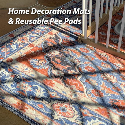 nunubaby Washable Pee Pads for Dogs, Stylish, Non-Slip and Leak-Proof Pee Pads. Reusable Potty Pads for Dogs for Crates and Floors.(Red/Floral,36" x72" )