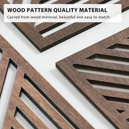 VIYYIEA Boho Solid Wood Carved Wall Art Set of 3, Geometric Minimalist Wooden Home Decor Panels, Handcrafted Solid Wood Wall Hanging for Living Room Bedroom Hallway, 16 x 8 Inch Each (Sunset Brown)