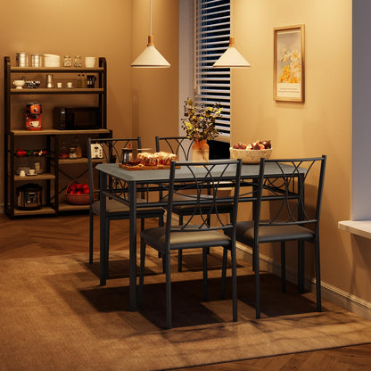 Garvee Small Dining Table Set for 4, Wooden Kitchen Table with 4 Upholstered Chairs, Space Saving Compact Dining Table with Corner Guard, Ideal for Kitchen, Dining Room, and Small Area, Gray