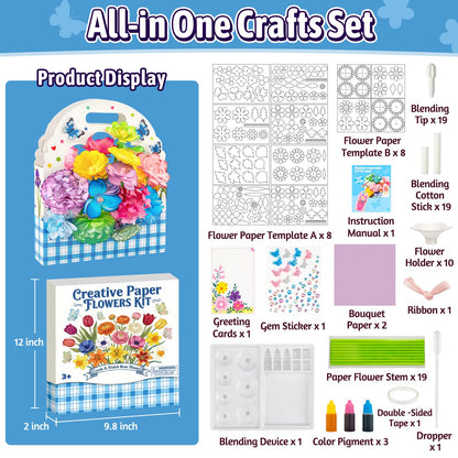 HAPMARS Paper Flowers Science Kit for Kids 4-8 8-12 – DIY Magic Color Changing Paper Flowers Kit,Creative Art STEM Educational Craft Set,Mother's Day Christmas Birthday Gifts,Bouquet Box Included