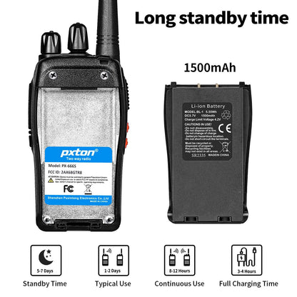pxton 666S walkie talkies Long Range Rechargeable for Adults with Headphones and Li-ion Battery,2 Way radios has VOX/Noise Reduction/TOT/Flashlight/Monitoring/Scan Function（4 Pack）