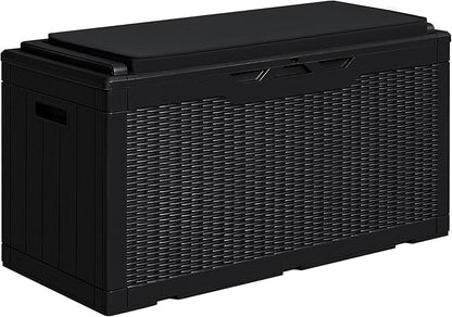 Greesum 100 Gallon Resin Deck Box Large Outdoor Storage with Cushions for Patio Furniture, Garden Tools, Pool Supplies, Weatherproof and UV Resistant, Lockable, Black