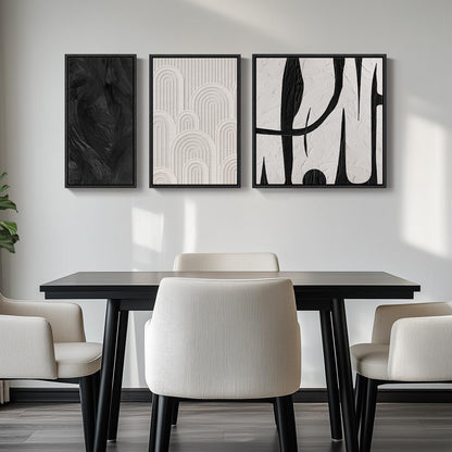 Framed Black and White Abstract Wall Art Set, 3 Piece Canvas Prints Paintings Artwork for Walls, Modern Minimalist Abstract Geometric Pictures for Living Room, Bedroom, Dining Room, Office Wall Decor