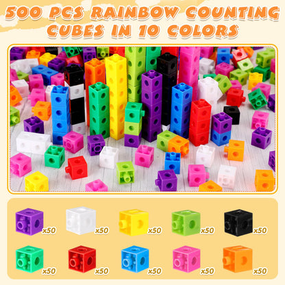 Jenaai 500 Pcs Math Learning Linking Cube with Storage Container Counting Cubes, Colorful Plastic Counting Blocks, Manipulatives Classroom Learning Supplies for Educational(Pink)