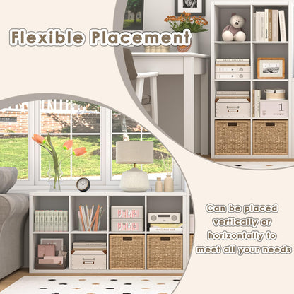 Endearing Limons【2026 Wooden Thick Border 8 Cube Shelf Storage Organizer with Anti-Tipping Kits + Reversible Open Back Bookcase (11 x 11 Unit Cell White)