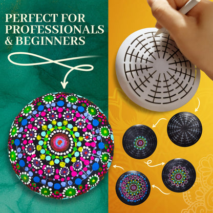 Mandala Rock Painting Kit – Mandala Dotting Tools Set - 5 Large Wooden Rocks + 6 Stencils + Acrylic Paints - Relaxing Arts and Crafts for Adults Women - DIY Hobbies Art and Projects Dot Art Kit
