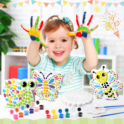 PullCrease 6 Pack Stepping Stone Ceramic Kit for Kids Paint Your Own Plaster Stones Arts and Crafts Handprint Garden and Spring DIY Craft Pottery Outdoor Painting Gifts for Kids Ages 4-12