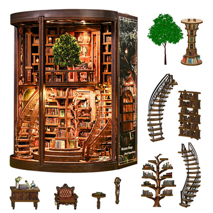 Kaayeewood Book Nook Kit, 3D Wooden Puzzles for Adults, DIY Miniature House Kit for Adults, Booknook with LED Light, Gifts for Family, Friends and Book Lovers, Bookshelf Decor(Wisdom Rings)