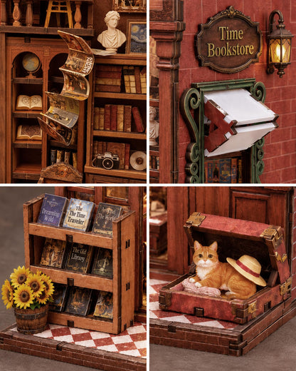 Book Nook Kit DIY Miniature House Kit for Adults, Timeless Library Mini Dollhouse with Furniture & LED Lights, 3D Wooden Puzzle Bookshelf Insert Decor, Creative Gift for Teens, Family & Friends