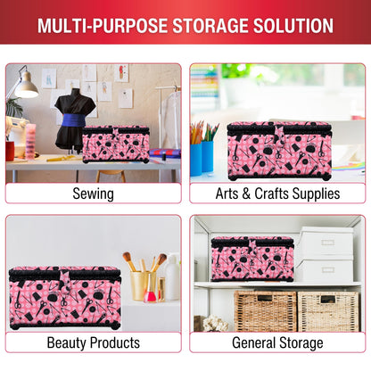 SINGER 07276 Sewing Basket with Sewing Kit Accessories, Pink & Black,