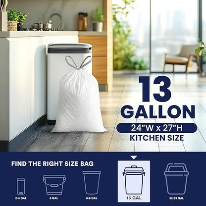 Plasticplace 13 Gallon Trash Bags │ 0.9 Mil │ White Tall Garbage Can Liners │