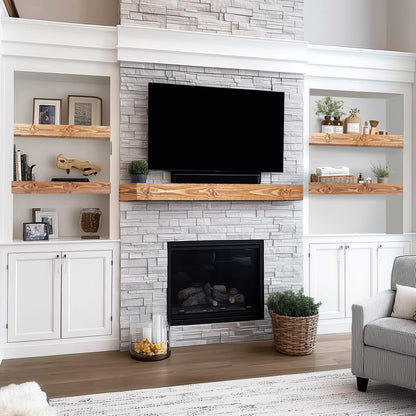 YLYHSST 48x3x7in Solid Wood Floating Shelf – Wood Natural Wall Mounted Fireplace Mantel Shelf – Heavy Duty Decorative Fireplace Mantel for Living Room, Kitchen, Bathroom, Bedroom