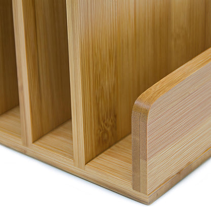 Klabelle Bamboo Mail Organizer - File Holder Sorter for Letter and Folder Document Storage, Envelope Organization with 5 Slots for Office Desk, Countertop, Home Bill