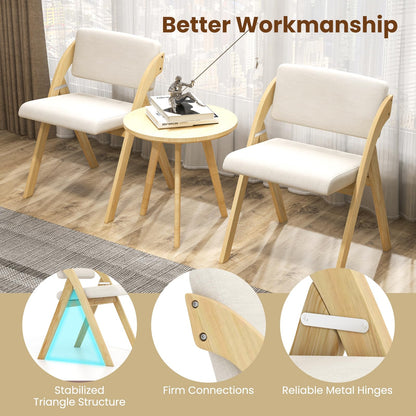 Giantex Folding Dining Chairs Set of 2, Upholstered Wooden Folding Chair 2 Pack, Portable Kitchen Chairs with Padded & Seat Backrest, Accent Chairs for Wedding Picnic Party, No Assembly, Natural