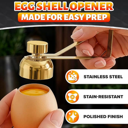 Egg Cracker Tool for Raw Eggs — Egg Shell Opener for Soft-Boiled Shell Tops, Stainless Steel Topper with Ergonomic Adjustable Effort — Clean Cut Design for Breakfast Prep, Custards, and Baking (Gold)