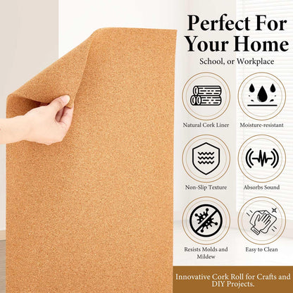 Pangda Multi-Purpose Cork Board Roll 12in x 10ft, 1/4" Thick Cork Roll for Bulletin Boards, Decorative Photo and Message Push Pin Displays Versatile for Home, School, and Office