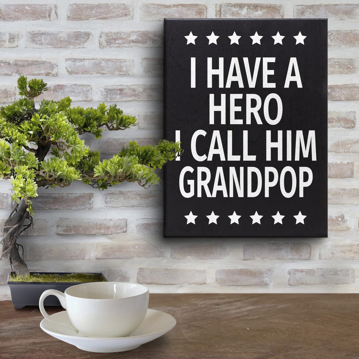 JennyGems Grandpop Gifts, I Have a Hero I Call Him Grandpop Wooden Sign, Shelf Decor and Wall Hanging, Made in USA